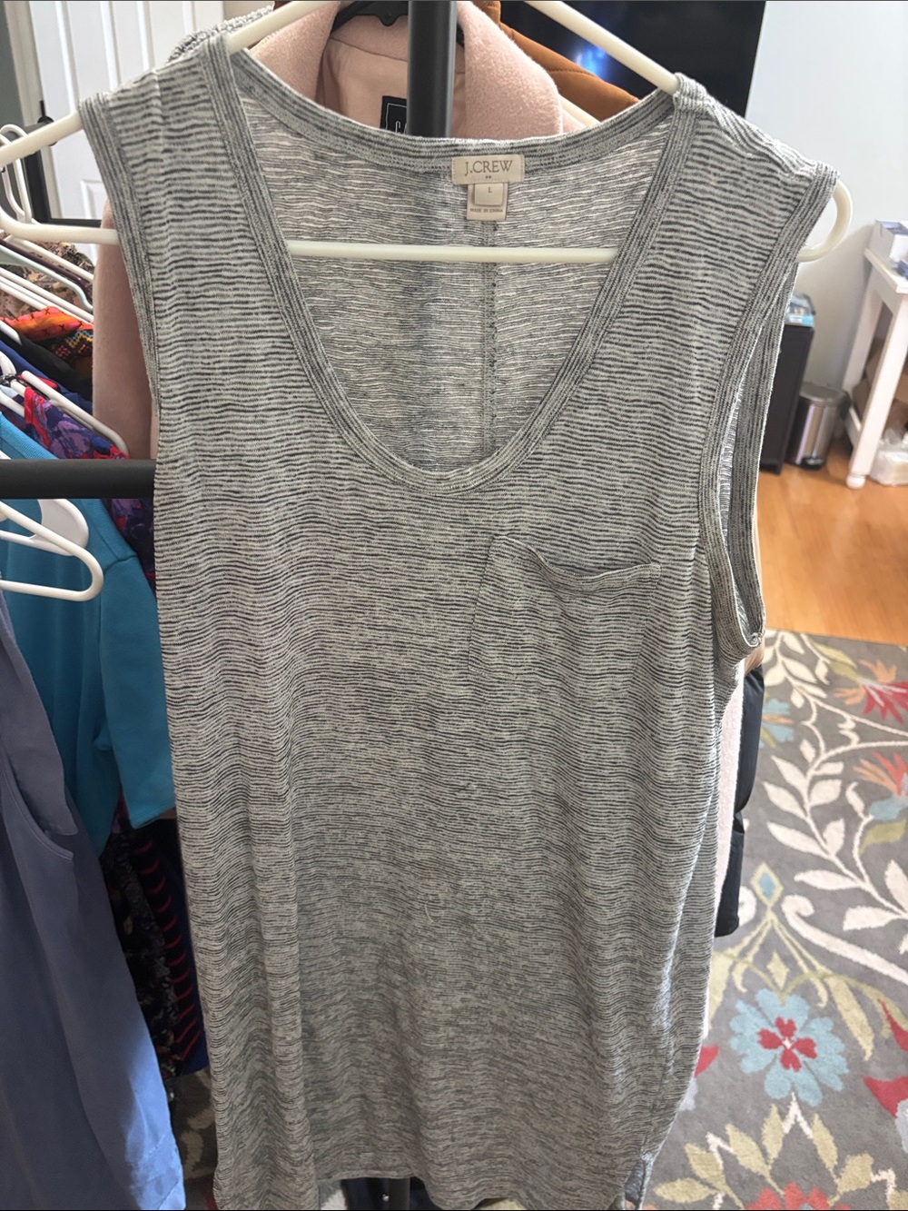 J. Crew Gray Heathered Scoop Neck Tank with Pocket